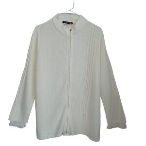 Roni Rabl‎ Sweater Full Zip Ivory Cardigan Fringe Detail Womens size Medium